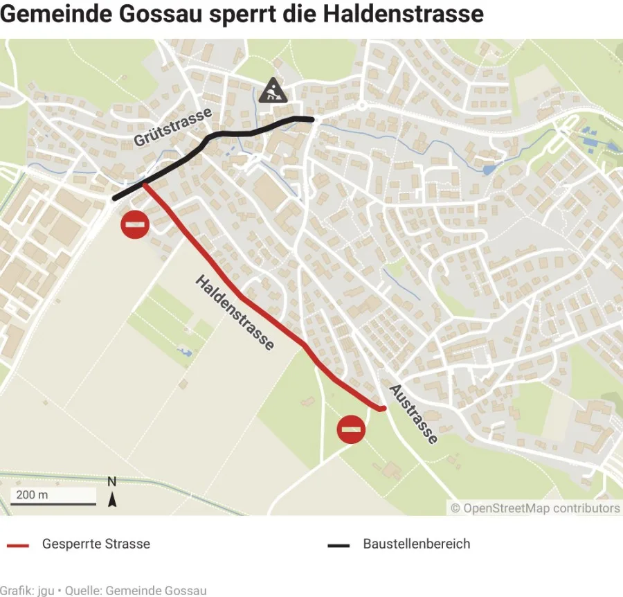 Übersichtskarte zur Sperrung der Haldenstrasse in Gossau.